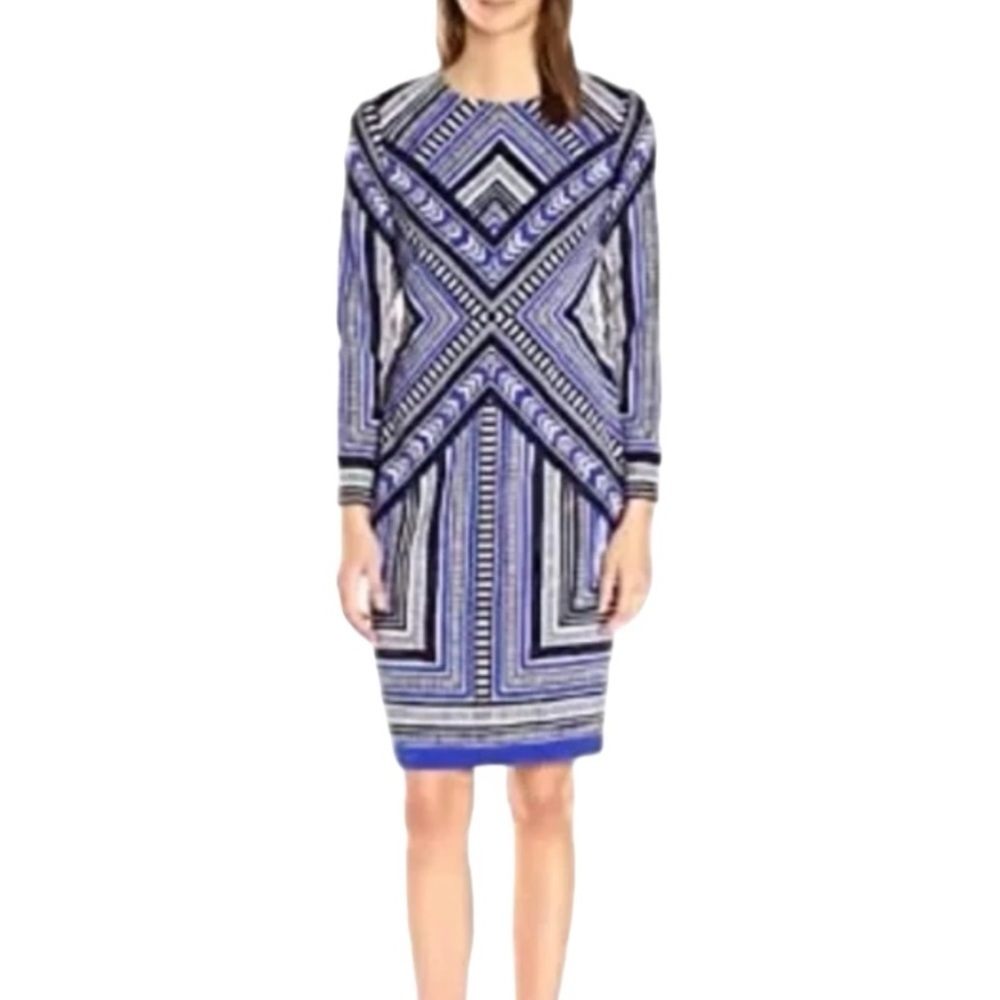 VINCE CAMUTO Graphic Dress Blue‎ 8 8P Petite Woman’s Spring Easter Casual